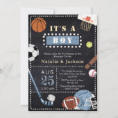 Chalkboard Sport Theme Baby Boy Douche Uitnodiging (Voorkant)