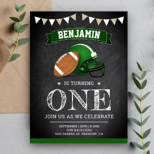 Chalkboard Sports Football 1e Verjaardagsfeestje Uitnodiging Briefkaart