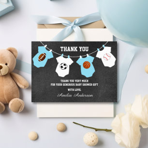 Chalkboard Sportthema THANK JE baby shower Bedankkaart