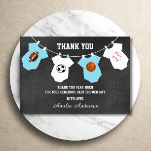 Chalkboard Sportthema THANK JE baby shower Bedankkaart