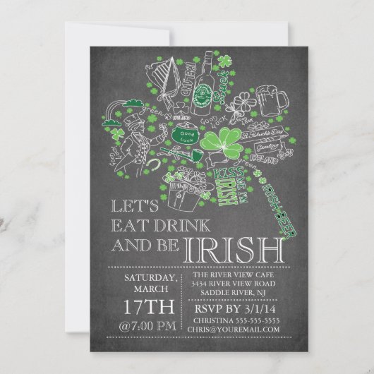 Chalkboard St. Patrick's Day Bash Dinner Party Kaart (Voorkant)