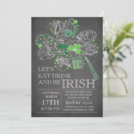 Chalkboard St. Patrick's Day Bash Dinner Party Kaart (Staand voorkant)