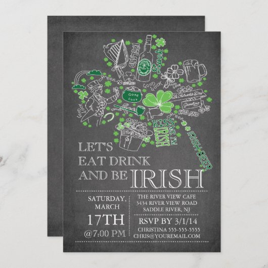 Chalkboard St. Patrick's Day Bash Dinner Party Kaart (Voorkant / Achterkant)