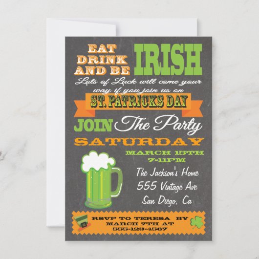 Chalkboard St. Patrick's Day Party Invitation (Devant)