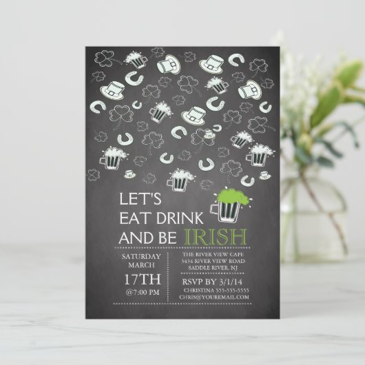 Chalkboard St Patrick's Day Party Invitation Kaart (Staand voorkant)