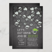 Chalkboard St Patrick's Day Party Invitation Kaart (Voorkant / Achterkant)