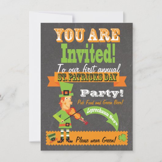 Chalkboard St. Patrick's Day Party Invitation Kaart (Achterkant)
