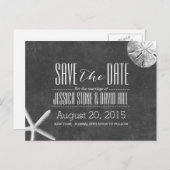 Chalkboard Starfish & Sand Dollar Save the Date Aankondigingskaart (Voorkant / Achterkant)