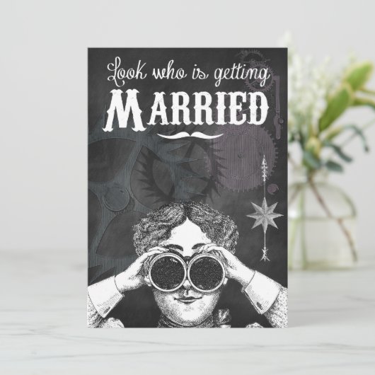 Chalkboard Steampunk Bruiloft Kaart (Staand voorkant)