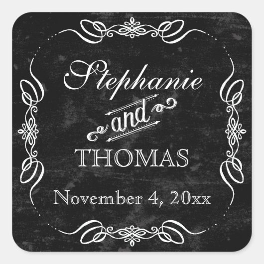 Chalkboard stijl rustieke werveling gunst cadeau L Vierkante Sticker (Voorkant)