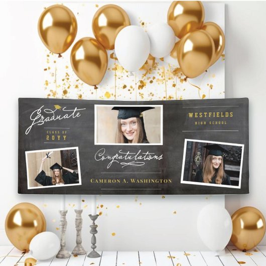 Chalkboard Stijlvol Script 3 Foto Graduation Party Spandoek