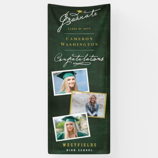 Chalkboard Stijlvol Script 3 Foto Graduation Party Spandoek (Verticaal)