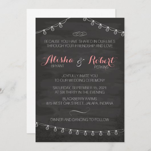 Chalkboard String Lights Rustic Country Invitation Kaart (Voorkant / Achterkant)