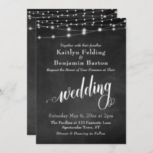Chalkboard String Lights, Typografie Wedding Kaart