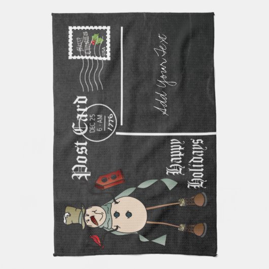 Chalkboard Style Blue Snowman Briefkaart Design Theedoek (Verticaal)