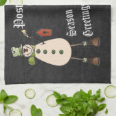 Chalkboard Style Green Snowman Briefkaart Design Theedoek (Gevouwen)