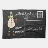 Chalkboard Style Green Snowman Briefkaart Design Theedoek (Horizontaal)