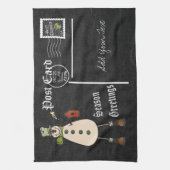Chalkboard Style Green Snowman Briefkaart Design Theedoek (Verticaal)