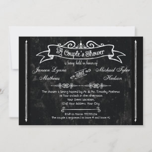 Chalkboard Style Rustic Swirl Couples Shower Kaart