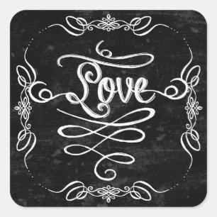 Chalkboard Style Rustic Swirl Couples Shower Kaart Vierkante Sticker
