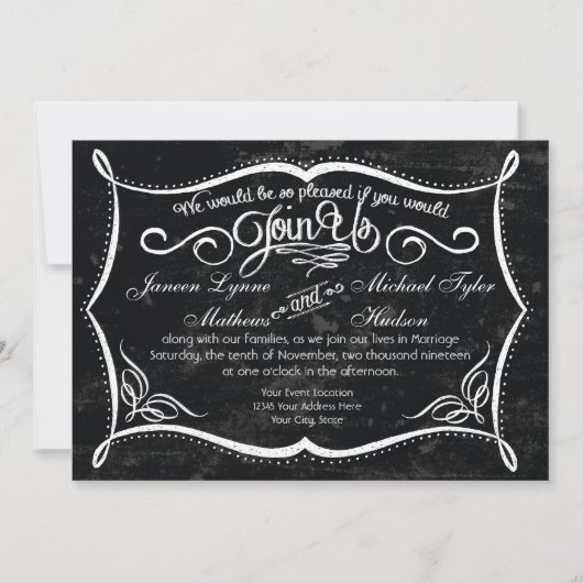 Chalkboard Style Rustic Swirl Typographic Invites Kaart (Voorkant)