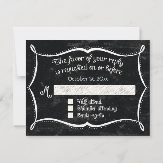 Chalkboard Style Rustic Swirl Typographic Invites RSVP Kaartje (Voorkant)
