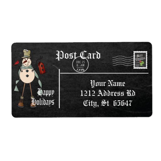 Chalkboard Style Snowman - Blauw Etiket (Voorkant)