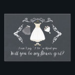 Chalkboard Stylish Serez-Vous Ma Carte Flower Girl<br><div class="desc">Carte contemporaine "Serez-vous ma fille de fleurs" avec une robe mariage,  un voile,  des fleurs et des chaussures avec une jolie police en lettres à la main sur un arrière - plan moderne en tableau noir.</div>
