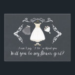 Chalkboard Stylish Serez-Vous Ma Carte Flower Girl<br><div class="desc">Carte contemporaine "Serez-vous ma fille de fleurs" avec une robe mariage,  un voile,  des fleurs et des chaussures avec une jolie police en lettres à la main sur un arrière - plan moderne en tableau noir.</div>