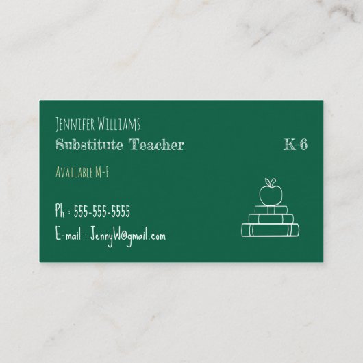 Chalkboard Substitut Cartes de visite enseignant (Dos)