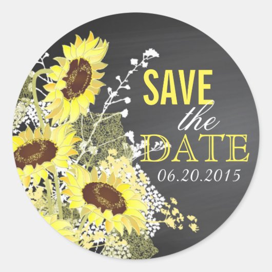 Chalkboard Sunflower Rustic Save the Date Label (Voorkant)