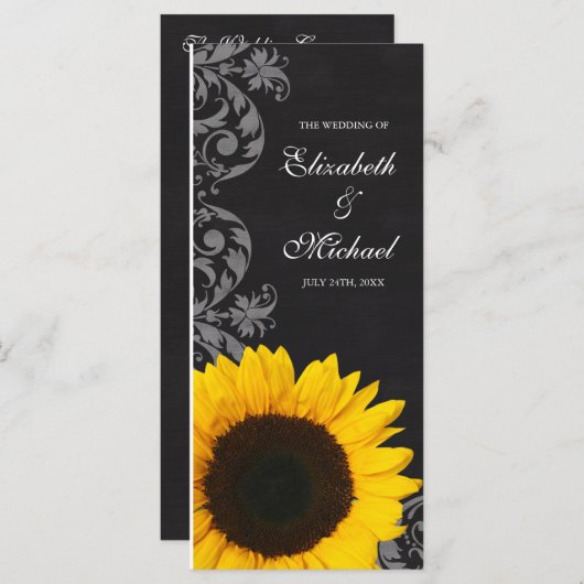 Chalkboard Sunflower Swirls Wedding Program Programma (Voorkant / Achterkant)