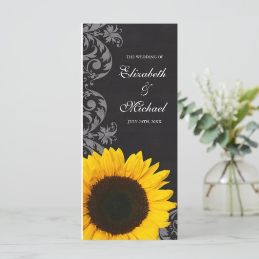 Chalkboard Sunflower Swirls Wedding Program Programma (Staand voorkant)