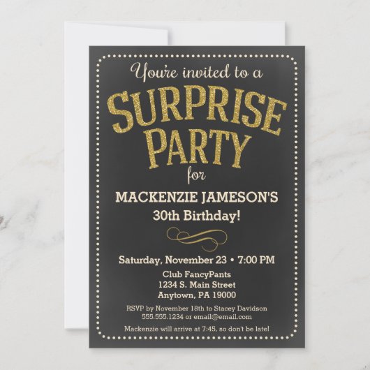Chalkboard Surprise Party Invitation Homme ou Femm (Devant)