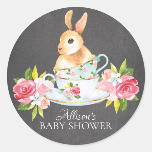 Chalkboard Sweet Bunny Baby Tea Party Sticker (Devant)