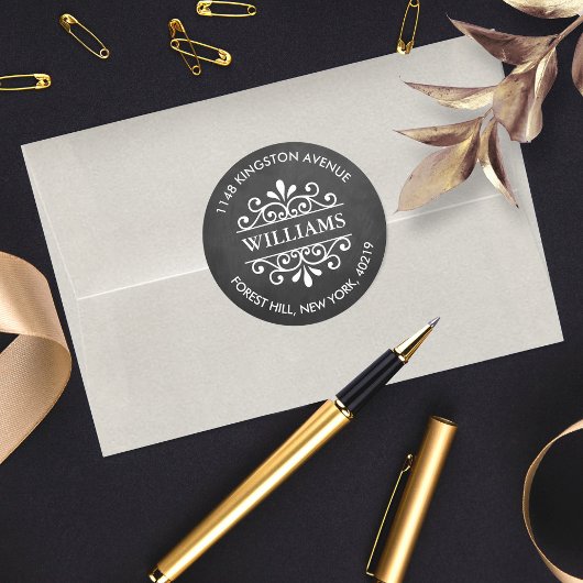 Chalkboard  Swirls Custom Return-adres Ronde Sticker