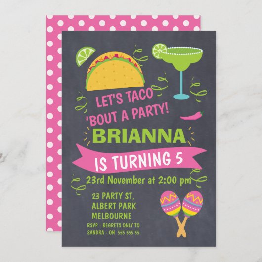 Chalkboard Taco Fiesta Invitation Anniversaire (Devant / Derrière)