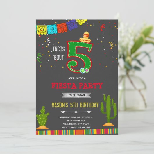 Chalkboard tacos 5 anniversaire invitation (Debout devant)