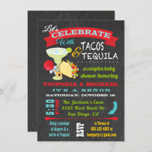 Chalkboard Tacos en Tequila Couples Baby shower Kaart