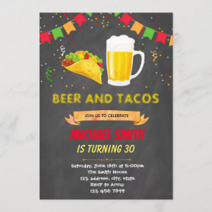 Chalkboard tacos invitation anniversaire bière