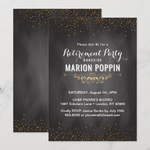 Chalkboard Teacher Retirement Party Elegant Gold Kaart