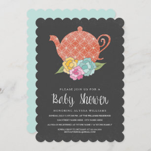 Chalkboard Teapot Baby shower Invitation Kaart