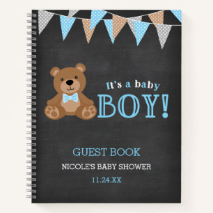 Chalkboard Teddy Bear Boy Baby shower Guest Book Notitieboek