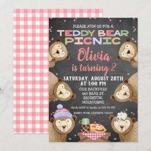 Chalkboard Teddy Bear Picnic Birthday Uitnodiging