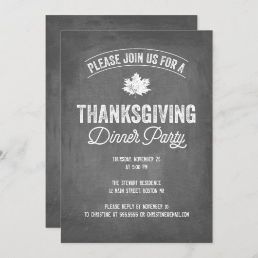 Chalkboard Thanksgiving-binnenpartijuitnodiging Kaart (Voorkant / Achterkant)