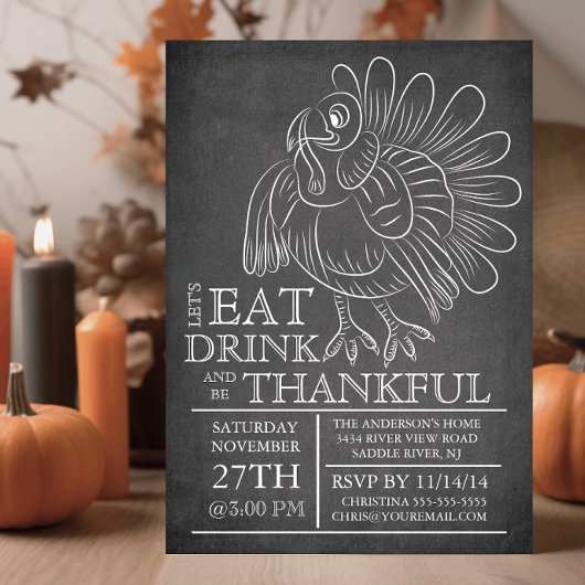Chalkboard Thanksgiving Day Diner Invitation