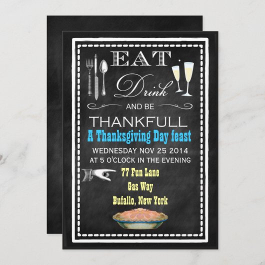 Chalkboard Thanksgiving Diner fêtes Invitations (Devant / Derrière)