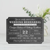Chalkboard Ticket Wedding Rehearsal Dinner Kaart (Staand voorkant)