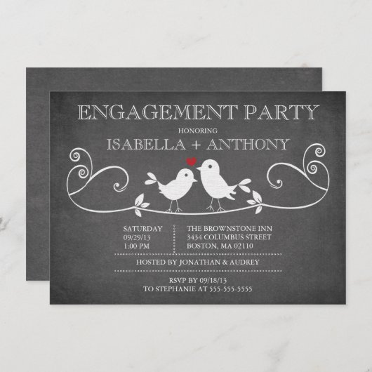  Chalkboard Tortelduifjes ENGAGEMENT Party Kaart (Voorkant / Achterkant)