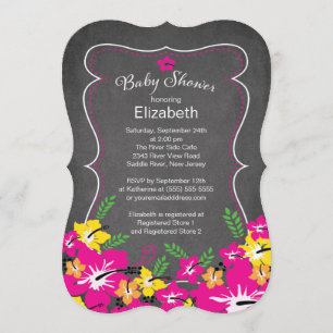 Chalkboard Tropical Hibiscus Flowers Baby shower Kaart